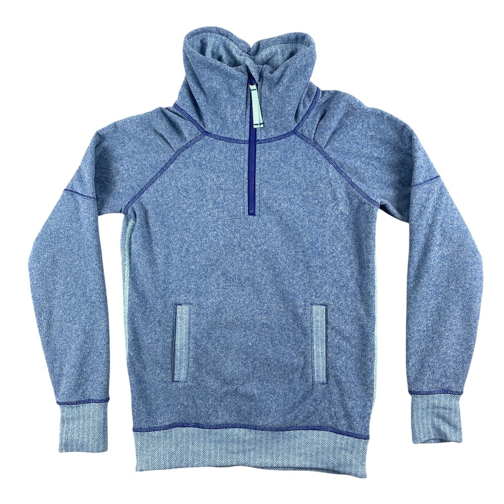 Ivivva by Lululemon Hoodie Girls 10 Blue‎ Half Zip Pullover Thumbholes Fuzzy